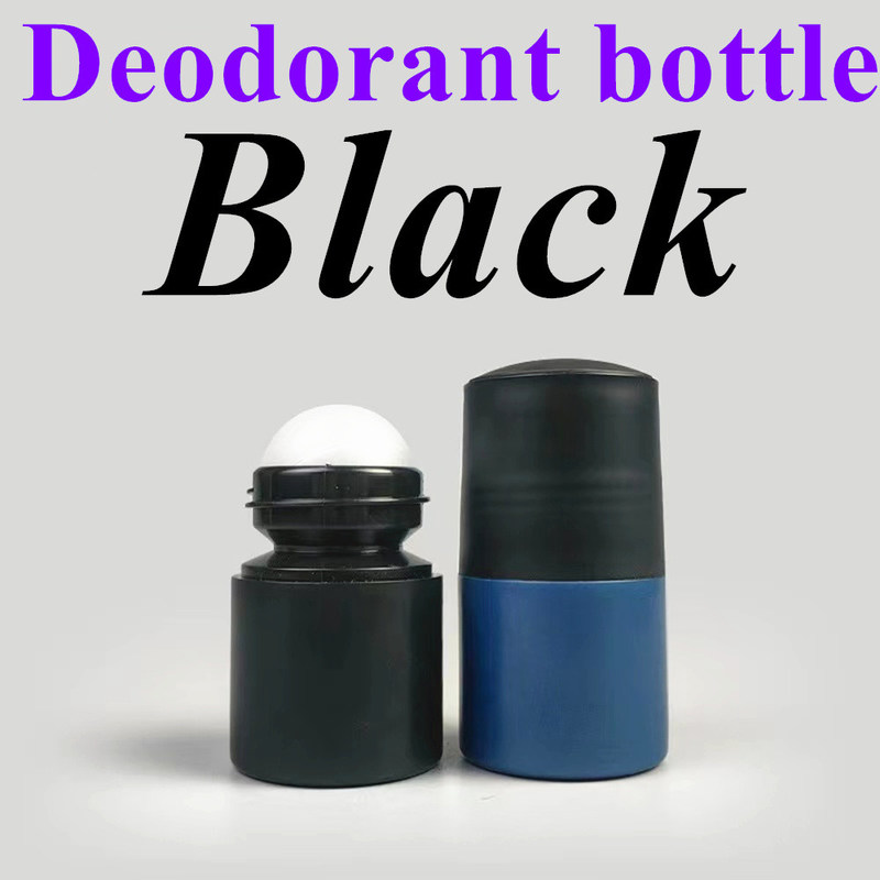 50 مل أسود فارغ HDPE كرة رولي بلاستيكية رولي بلاستيكية على مزيل الرائحة الزجاجة مضادة للشفافية مع غطاء أسود