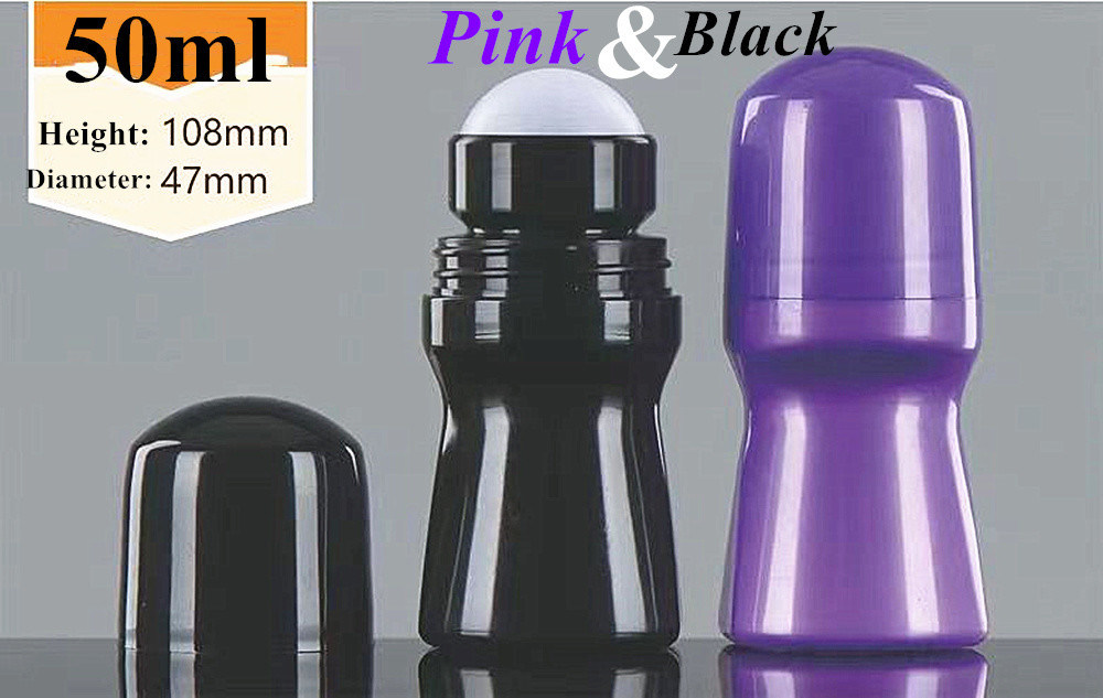 50 مل خالي الزيت الأساسي التجميلي البلاستيكي HDPE زجاجة عجلة بيضاء مزيل للشمس لفة على الزجاجات