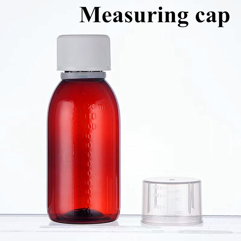 100 مل 120 مل 150 مل 200 مل أمبر مستديرة الصيدلانية الحيوانات الأليفة السائل الفموي شراب السعال الزجاجة البلاستيكية مع غطاء المسمار PP