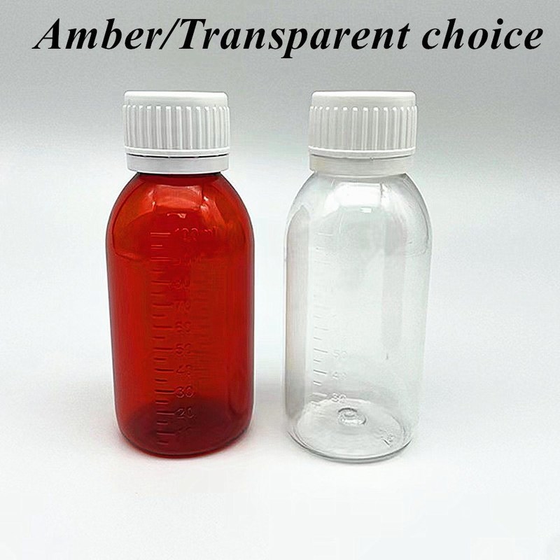 100 مل 120 مل 150 مل مستديرة فارغة من البلاستيك دواء للحيوانات الأليفة سائل تعليق عن طريق الفم زجاجة أمبر كوت شربة زجاجة