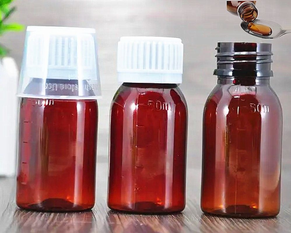 100 مل 120 مل من السائل الفموي للحيوانات الأليفة الحاوية لـ Amber Cough Syrup الحاوية Amber Empty Cough Syrup الزجاجة مع غطاء Ropp