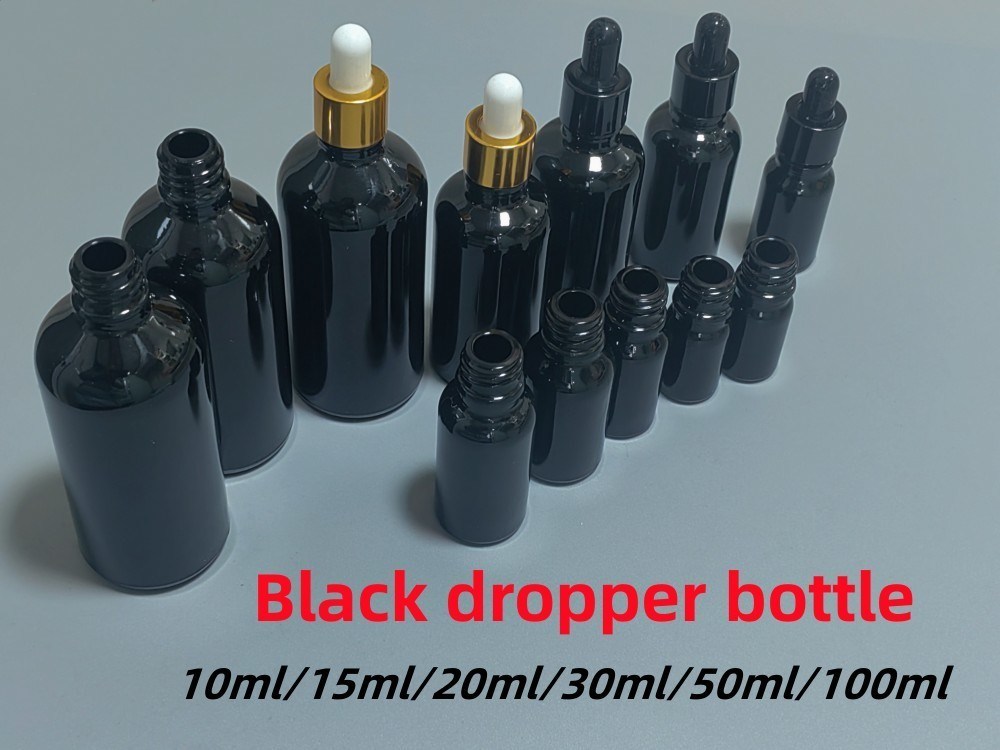 10 مل 15 مل 20 مل 30 مل 50 مل 100 مل زيت أساسي أسود لامع زجاجي كوزميتي