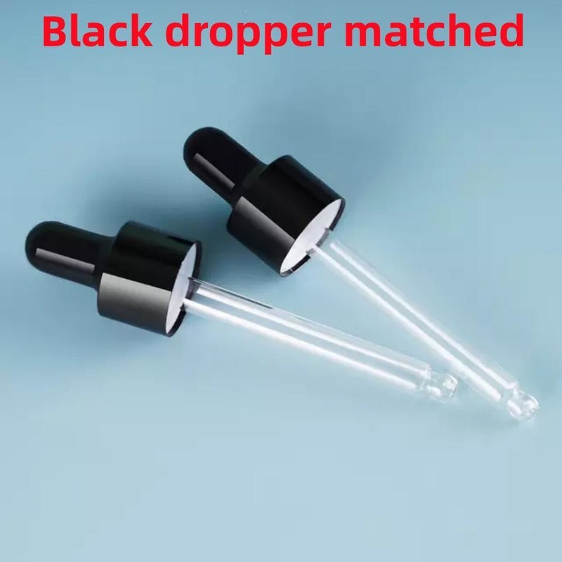 10 مل 20 مل 30 مل 50 مل زجاجة زيت أساسي مستديرة فارغة زجاجة قطرية زجاجية سوداء لامعة مع قطعة زجاجية معايرة