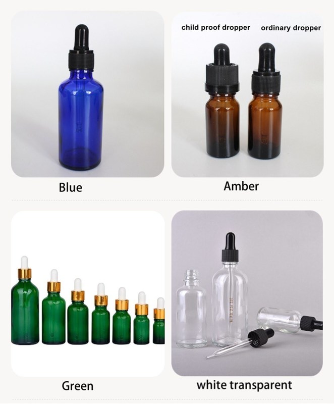 عبوة زيت أساسي 1OZ 2OZ 20ml 30ml 50ml مصل زيت أساسي من النحاس زجاجي مع غطاء مضاد للطفل