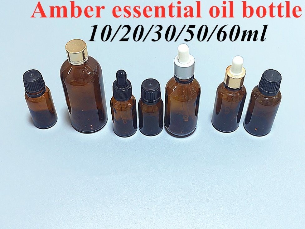 البيع الساخن الفارغة الفاخرة اللون البني اللون 10ml 15ml 20ml 30ml 50ml 60ml زجاج زيت أساسي زجاجي لحزمة المصل