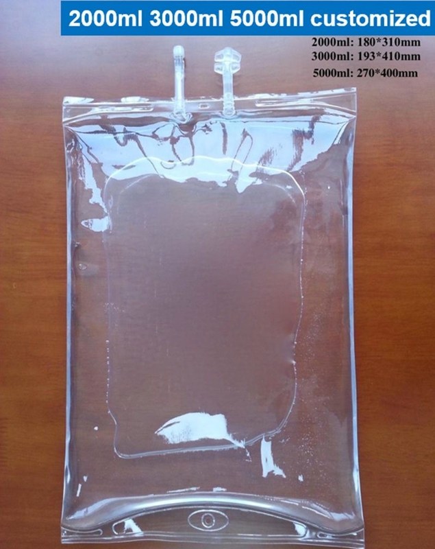500 مل كيس السوائل الطبية للحلول الأنبوب المزدوج كيس التسريب غير DEHP الفارغ كيس IV منفذ واحد مع التواء الفراشة