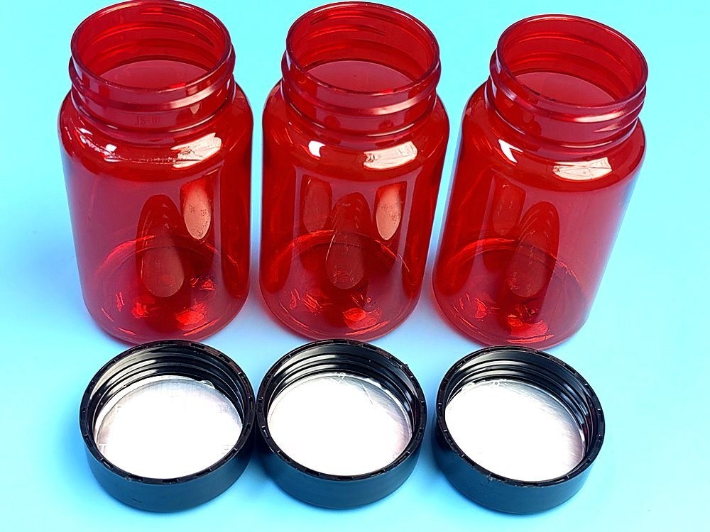 العناية الصحية الدواء حبوب منع الحمل الزجاجة 100 مل الكبسولة البلاستيكية الحمراء من نوع بي تي التعبئة الطبية حبوب منع الحمل من نوع فيتامين الزجاجة مع غطاء المسمار