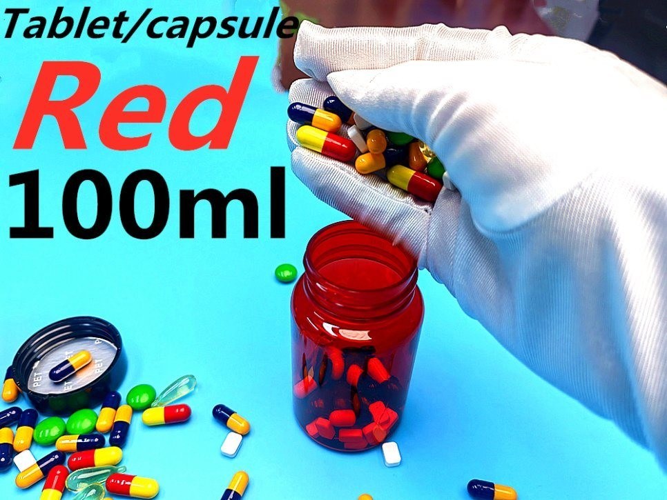 العناية الصحية الدواء حبوب منع الحمل الزجاجة 100 مل الكبسولة البلاستيكية الحمراء من نوع بي تي التعبئة الطبية حبوب منع الحمل من نوع فيتامين الزجاجة مع غطاء المسمار