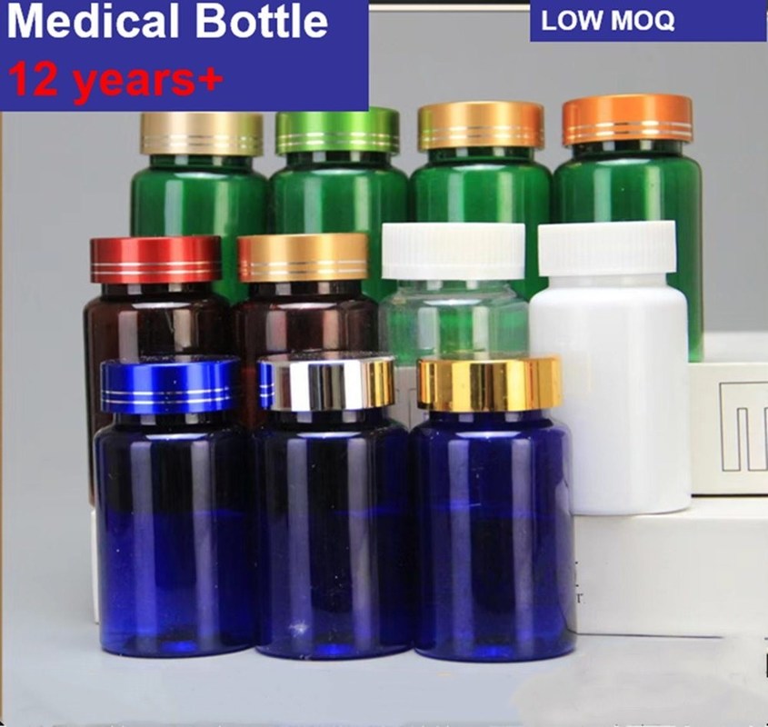 زجاجة حبوب منع الحمل من البلاستيك الزرقاء PET 100ml كبسولة حبوب منع الحمل مع غطاء المسمار الفضي