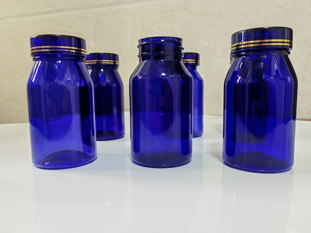 الصيدلة 100 مل 120 مل 175 مل حبوب بلاستيكية بي تي زرقاء كبسولة زجاجة الرعاية الصحية حبوب منع الحمل دواء زجاجة مع غطاء المسمار