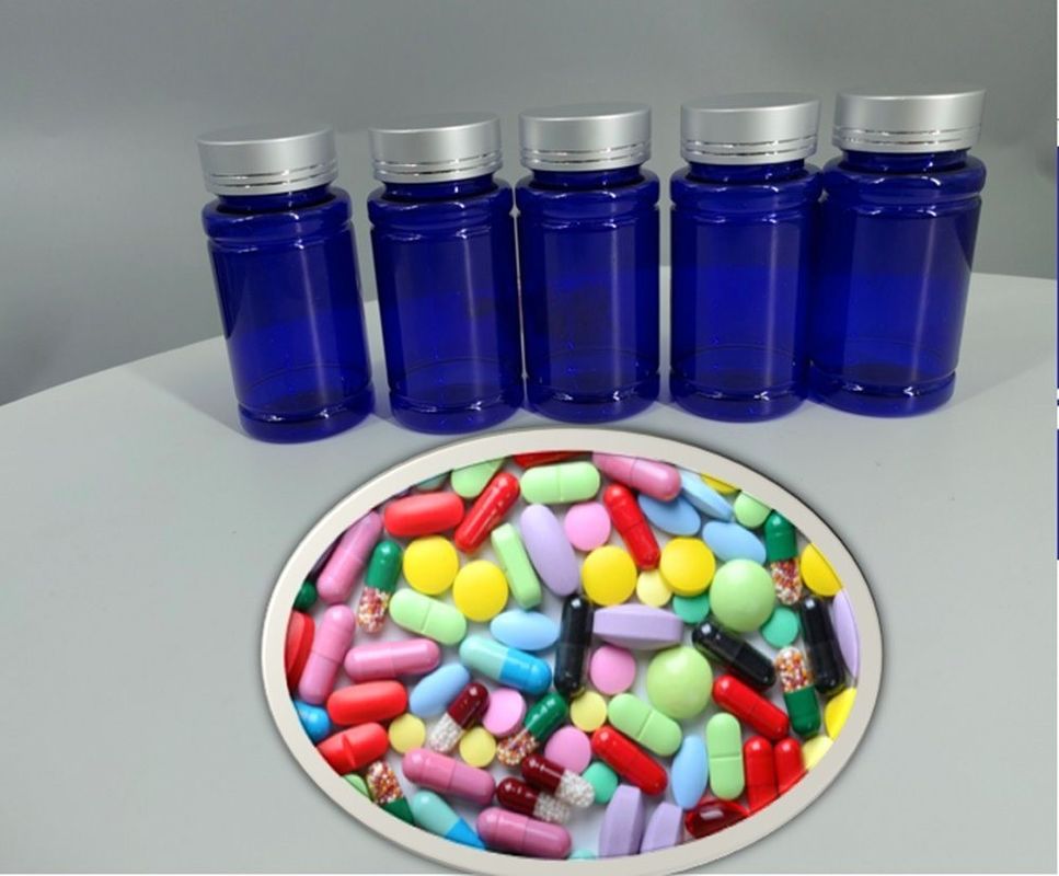 100cc 120cc 150cc زجاجة بلاستيكية للأقراص كبسولات شفافة زرقاء حيوانات أليفة قابلة لإعادة تعبئة زجاجة بلاستيكية للجرعات الصلبة