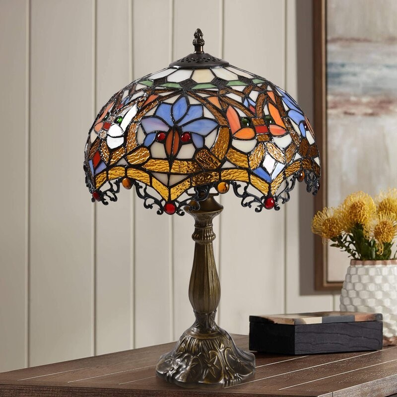 12 بوصة الأوروبية الأمريكية الرعوية الراجعية النخيل مصباح طاولة زجاجي ملون غرفة المعيشة غرفة نوم بجانب الفن هدية مصباح مكتب