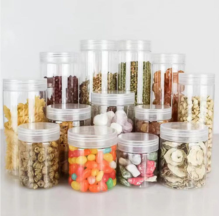 PET Plastic Honey Food Cream Cans Jars Household Clear Candy Biscuit Food Sealed Jars For Food Packaging